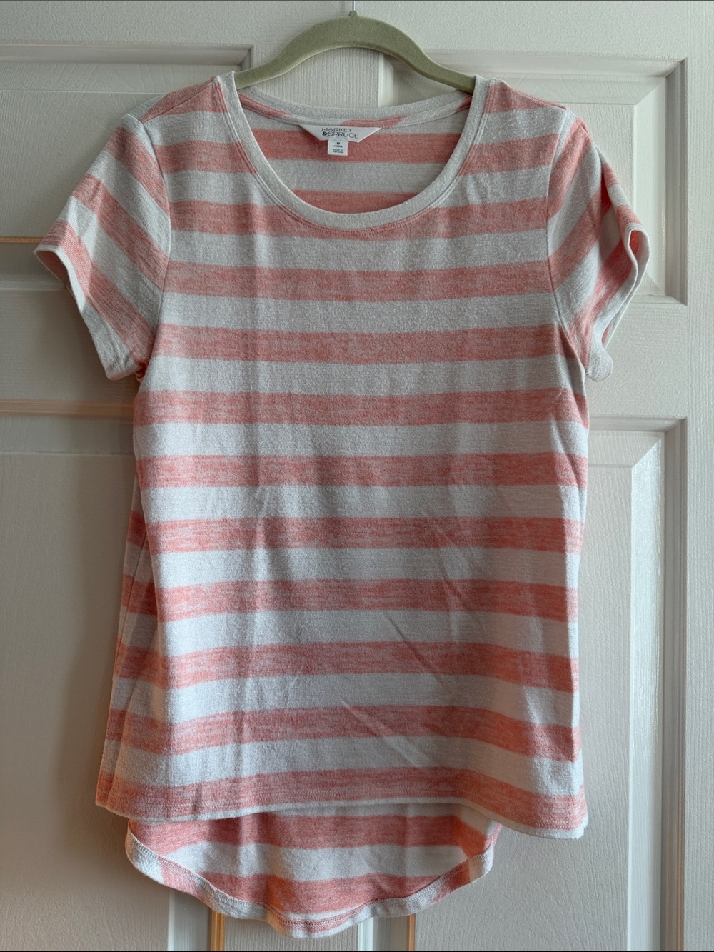 Market & Spruce Petite XS Pink and White Striped Short Sleeve Tee